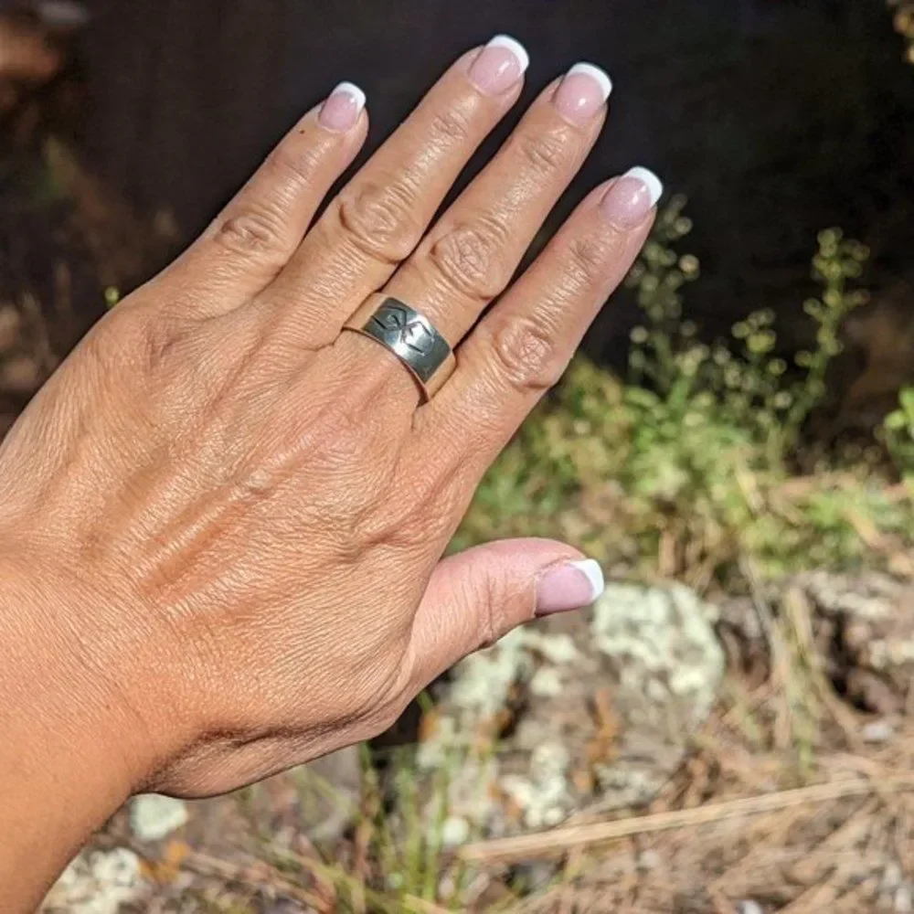 Unisex Navajo Ring Silver Overlay Native American Handmade Jewelry‎ Sz 12.5 **